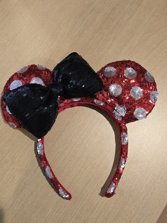Other - Disney Red Sequin Polka Dot Minnie Ears Headband with Black Bow. EUC